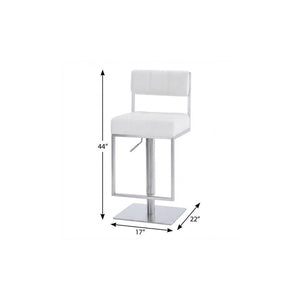 25" White And Silver Faux Leather And Iron Swivel Low Back Adjustable Height Bar Chair