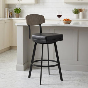26" Black Fabric And Iron Counter Height Bar Chair