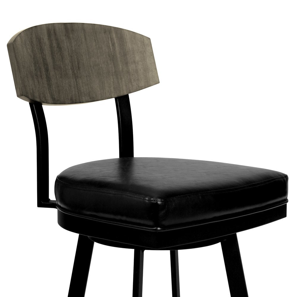 30" Black Fabric And Iron Bar Height Bar Chair