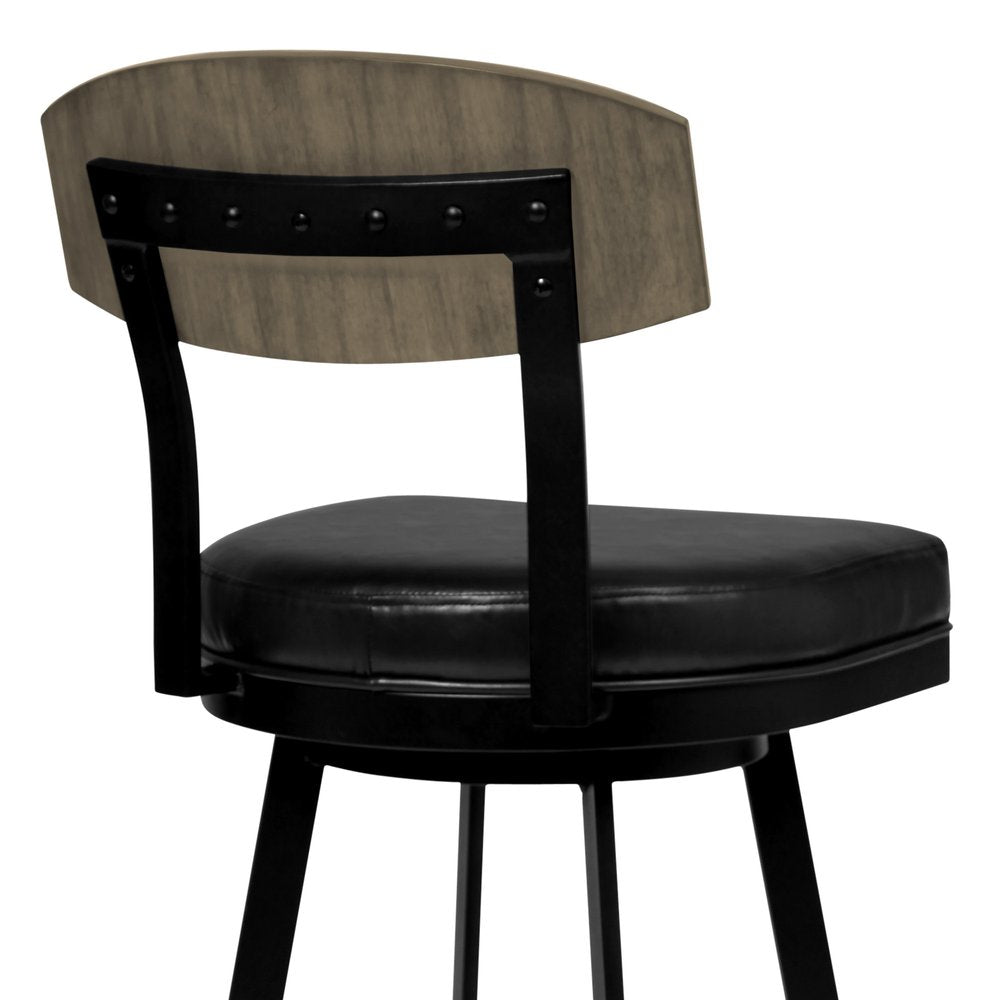 30" Black Fabric And Iron Bar Height Bar Chair