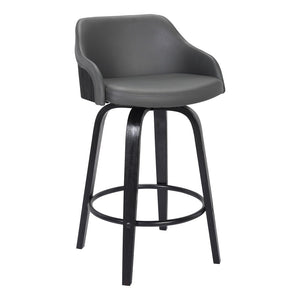 30" Gray And Black Fabric And Iron Low Back Bar Height Swivel Bar Chair