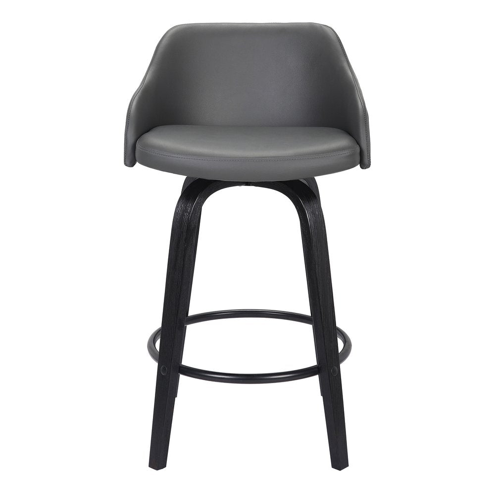 30" Gray And Black Fabric And Iron Low Back Bar Height Swivel Bar Chair