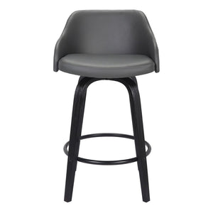 30" Gray And Black Fabric And Iron Low Back Bar Height Swivel Bar Chair