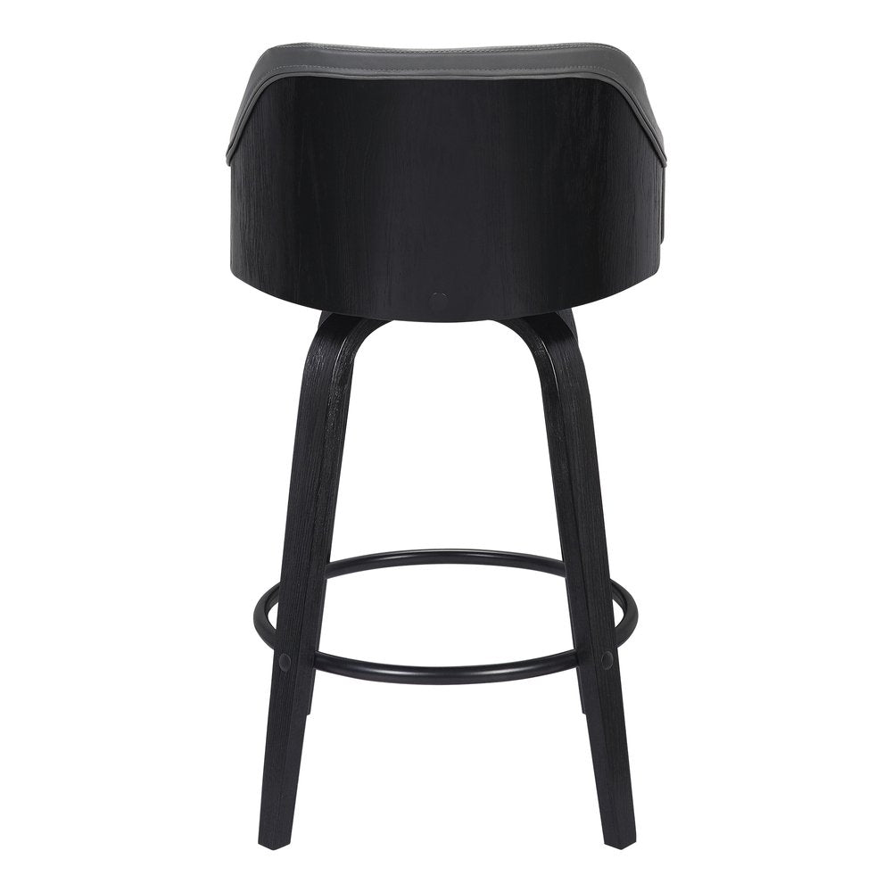 30" Gray And Black Fabric And Iron Low Back Bar Height Swivel Bar Chair