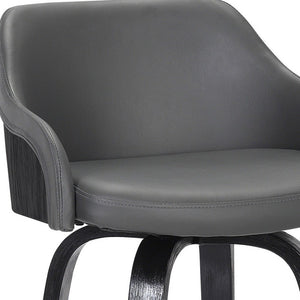 30" Gray And Black Fabric And Iron Low Back Bar Height Swivel Bar Chair