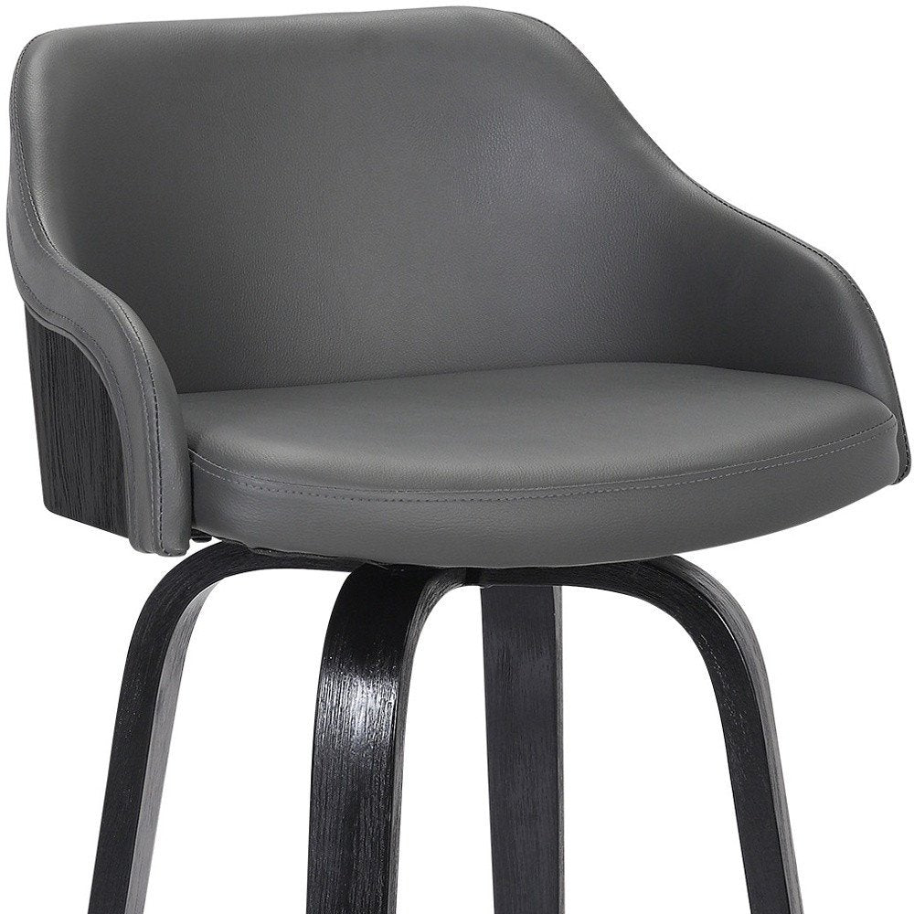 30" Gray And Black Fabric And Iron Low Back Bar Height Swivel Bar Chair