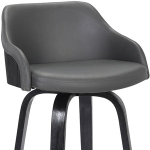 30" Gray And Black Fabric And Iron Low Back Bar Height Swivel Bar Chair