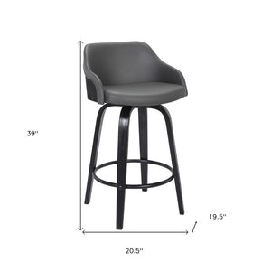 30" Gray And Black Fabric And Iron Low Back Bar Height Swivel Bar Chair