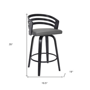 26" Gray and Black Fabric and Iron Low Back Counter Height Swivel Bar Chair