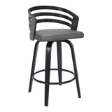 26" Gray and Black Fabric and Iron Low Back Counter Height Swivel Bar Chair