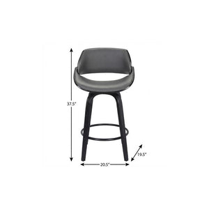 26" Gray And Black Faux Leather And Iron Swivel Low Back Counter Height Bar Chair