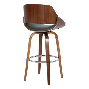 26" Gray And Brown Faux Leather And Fabric And Iron Low Back Counter Height Swivel Bar Chair