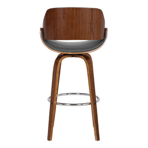 26" Gray And Brown Faux Leather And Fabric And Iron Low Back Counter Height Swivel Bar Chair