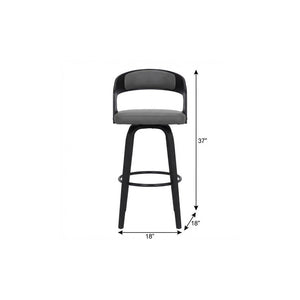 26" Gray And Black Faux Leather And Iron Swivel Low Back Counter Height Bar Chair