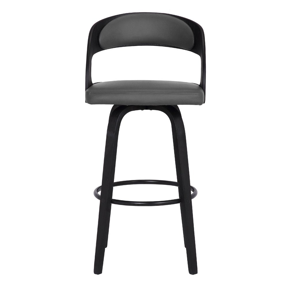 30" Gray And Black Fabric And Iron Low Back Bar Height Swivel Bar Chair