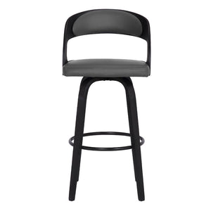 30" Gray And Black Fabric And Iron Low Back Bar Height Swivel Bar Chair