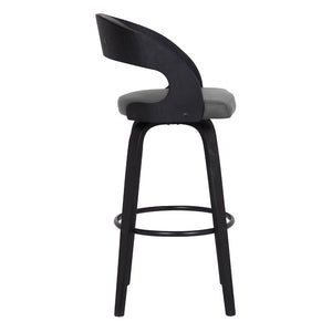 30" Gray And Black Fabric And Iron Low Back Bar Height Swivel Bar Chair