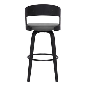 30" Gray And Black Fabric And Iron Low Back Bar Height Swivel Bar Chair