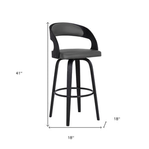 30" Gray And Black Fabric And Iron Low Back Bar Height Swivel Bar Chair