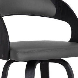 30" Gray And Black Fabric And Iron Low Back Bar Height Swivel Bar Chair