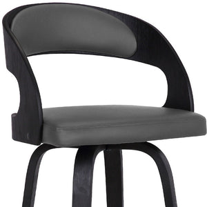 30" Gray And Black Fabric And Iron Low Back Bar Height Swivel Bar Chair
