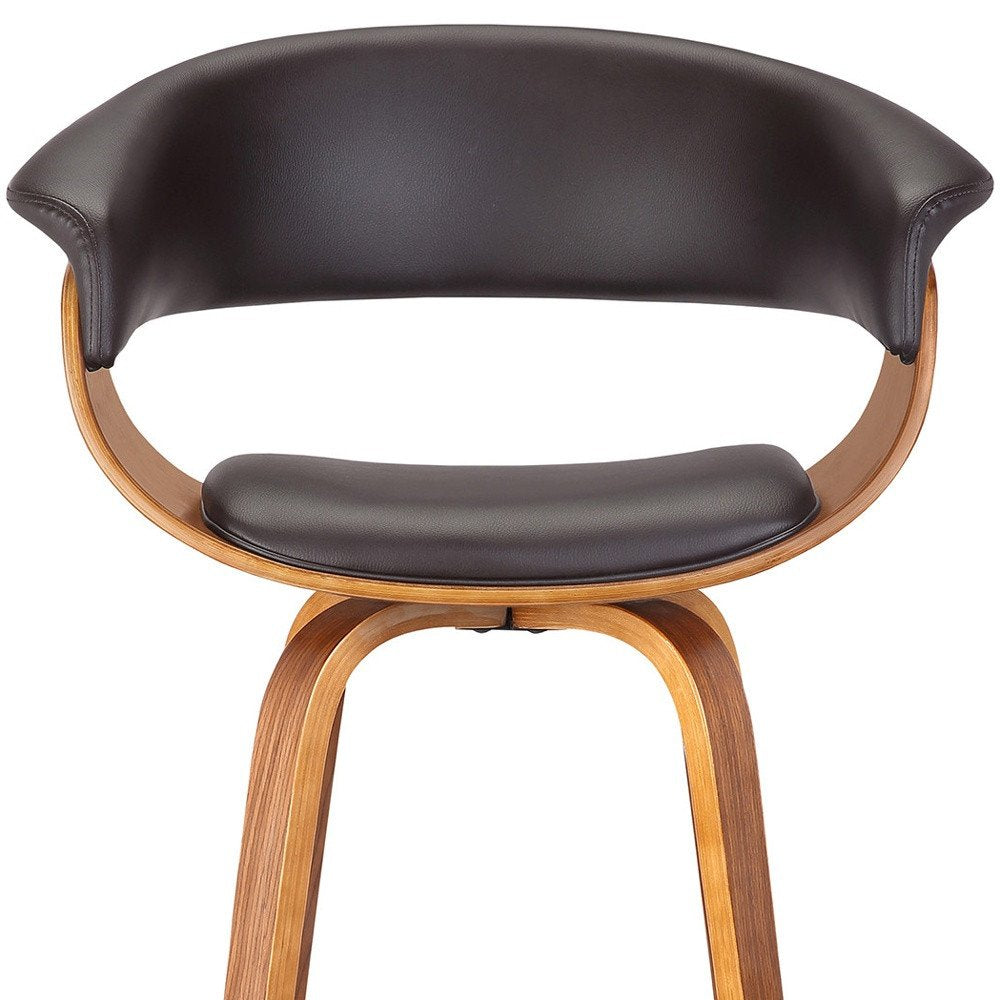 27" Brown Faux Leather And Fabric And Iron Low Back Counter Height Swivel Bar Chair