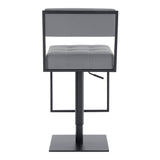 25" Gray And Black Faux Leather And Iron Swivel Low Back Adjustable Height Bar Chair