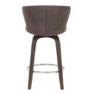 26" Brown Faux Leather And Fabric And Iron Low Back Counter Height Swivel Bar Chair