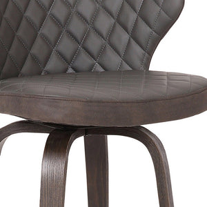 26" Brown Faux Leather And Fabric And Iron Low Back Counter Height Swivel Bar Chair