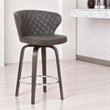 30" Brown Faux Leather And Iron Swivel Low Back Bar Height Bar Chair