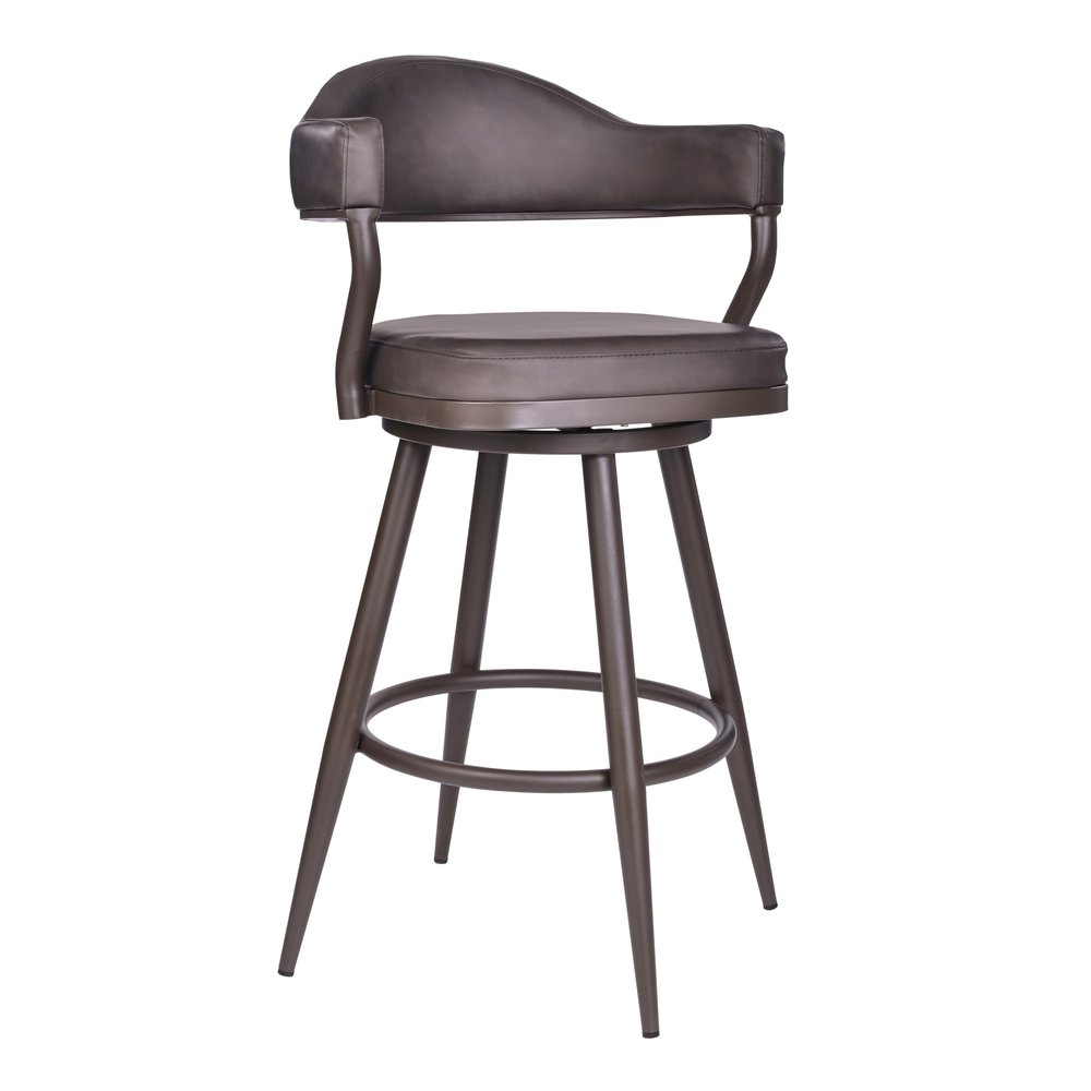 30" Brown Fabric And Iron Bar Height Swivel Bar Chair