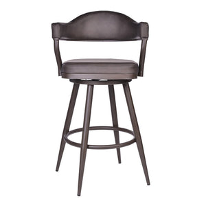 30" Brown Fabric And Iron Bar Height Swivel Bar Chair
