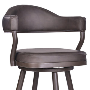 30" Brown Fabric And Iron Bar Height Swivel Bar Chair