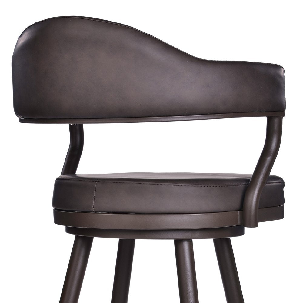 30" Brown Fabric And Iron Bar Height Swivel Bar Chair