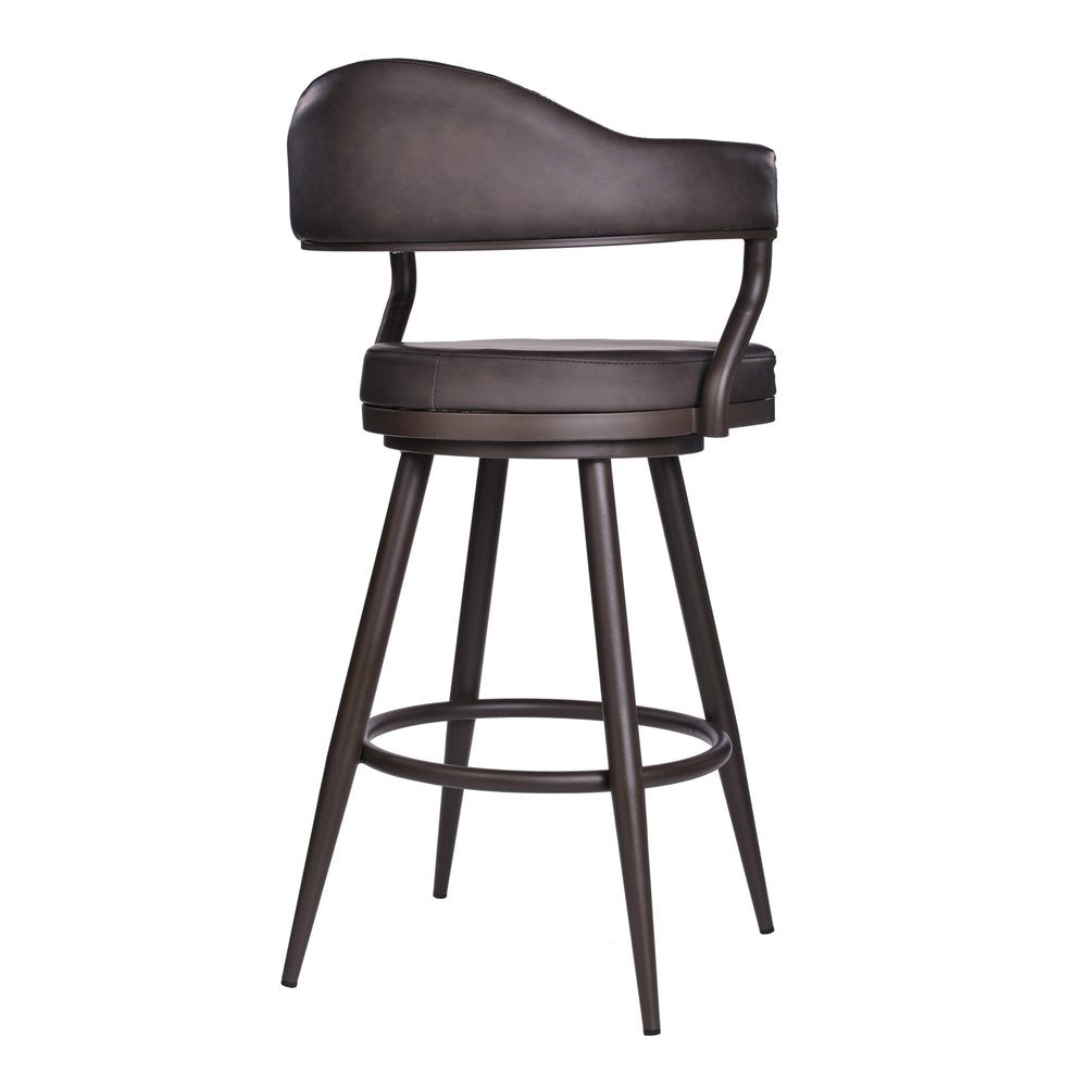 30" Brown Fabric And Iron Bar Height Swivel Bar Chair