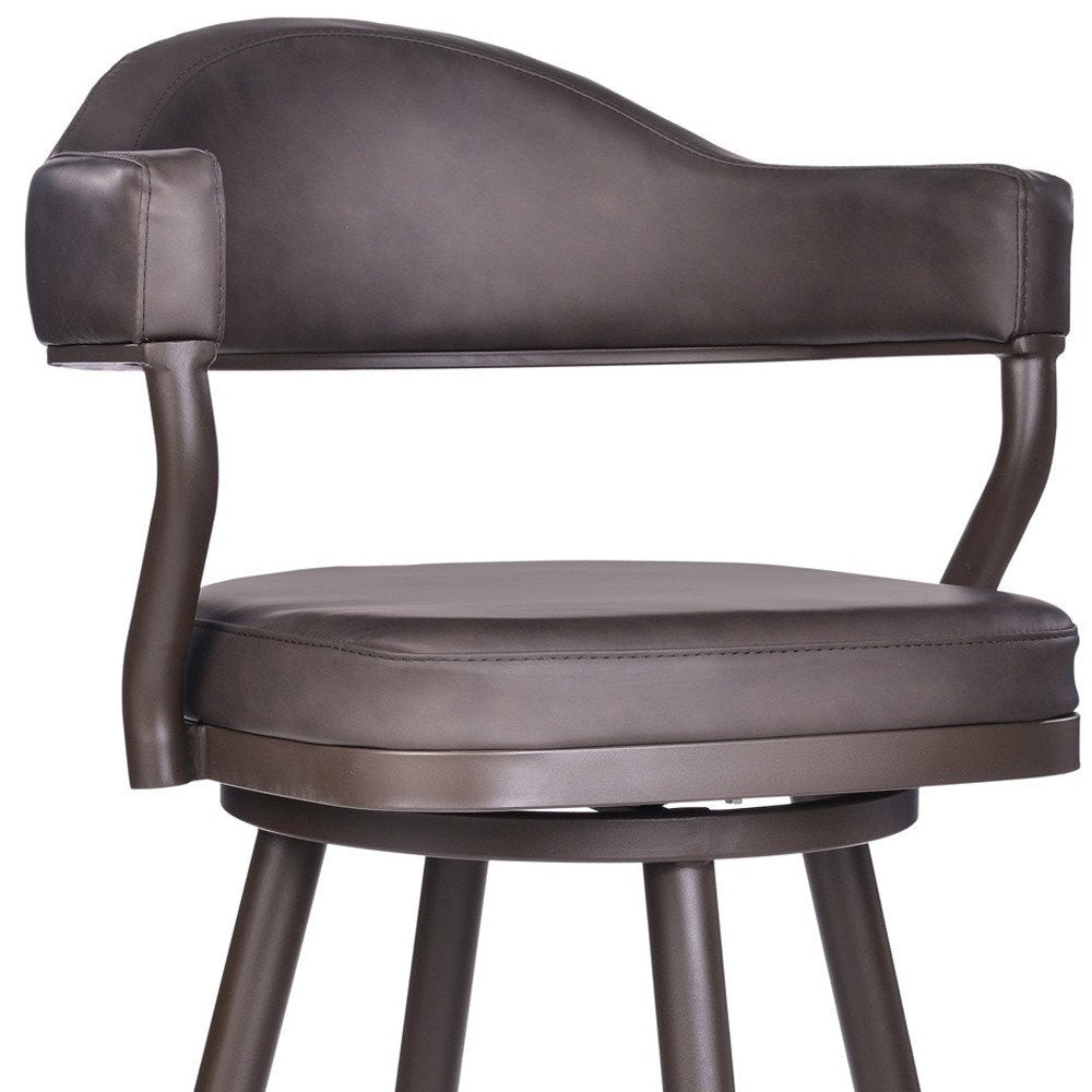 30" Brown Fabric And Iron Bar Height Swivel Bar Chair