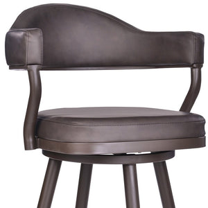 30" Brown Fabric And Iron Bar Height Swivel Bar Chair
