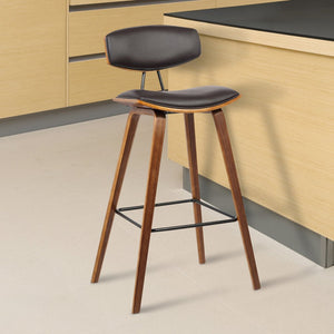 26" Brown Fabric And Solid Wood Low Back Counter Height Bar Chair