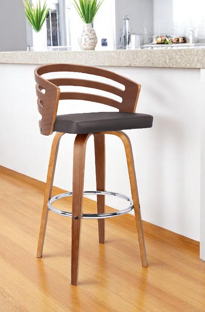 26" Brown Iron Swivel Low Back Counter Height Bar Chair