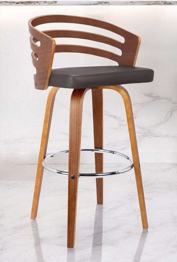 30" Brown Fabric and Iron Low Back Bar Height Swivel Bar Chair