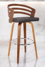 30" Brown Fabric and Iron Low Back Bar Height Swivel Bar Chair