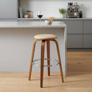 25" Cream And Brown Iron Swivel Backless Counter Height Bar Chair