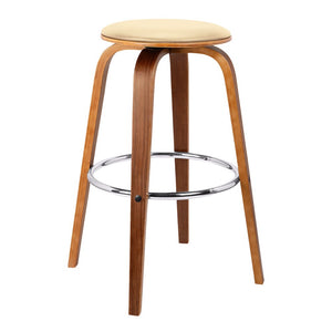 25" Cream And Brown Iron Swivel Backless Counter Height Bar Chair