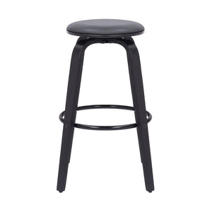 29" Gray And Black Fabric And Solid Wood Backless Bar Height Swivel Bar Chair
