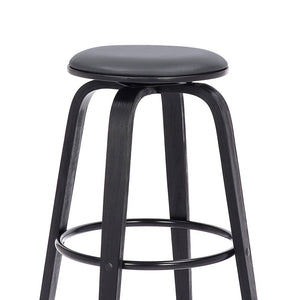 29" Gray And Black Fabric And Solid Wood Backless Bar Height Swivel Bar Chair