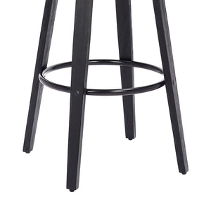 29" Gray And Black Fabric And Solid Wood Backless Bar Height Swivel Bar Chair