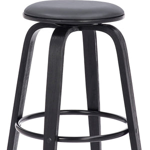 29" Gray And Black Fabric And Solid Wood Backless Bar Height Swivel Bar Chair