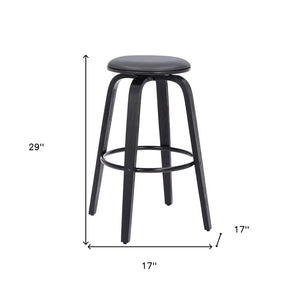 29" Gray And Black Fabric And Solid Wood Backless Bar Height Swivel Bar Chair