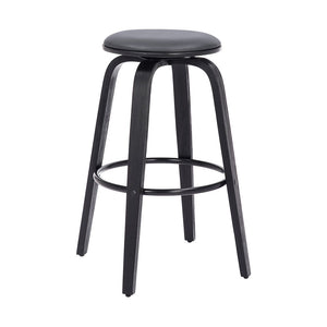 29" Gray And Black Fabric And Solid Wood Backless Bar Height Swivel Bar Chair