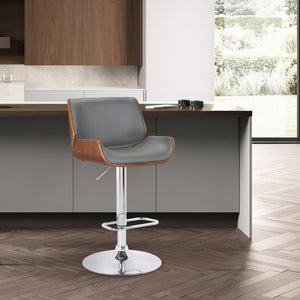 Gray And Silver Fabric And Iron Low Back Adjustable Height Swivel Bar Chair